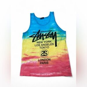 Stussy Men’s Tie Dye World Tour Tank Top T-Shirt Size Small